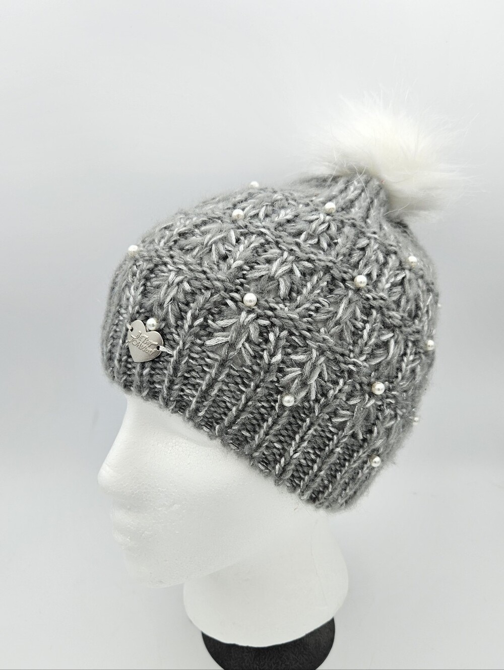 Betsey Johnson Sliver / Gray Winter Hat With Pear Accents